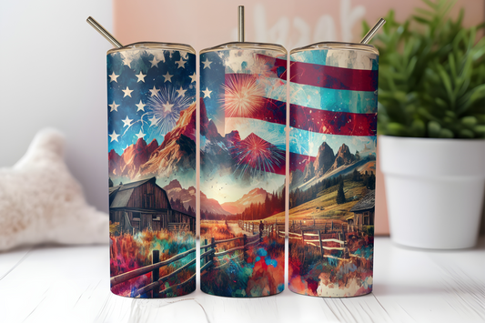 Patriotic mountains tumbler. -Mayan Sub Shop