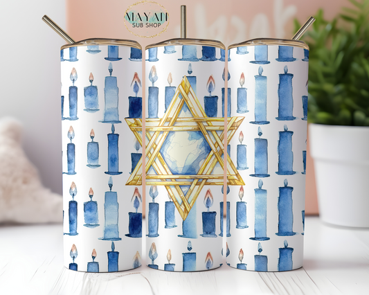 Hanukkah 20 oz. skinny tumbler. -Mayan Sub Shop