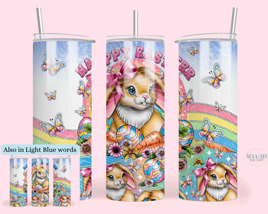 Happy Easter bunny pink tumbler. -Mayan sub shop