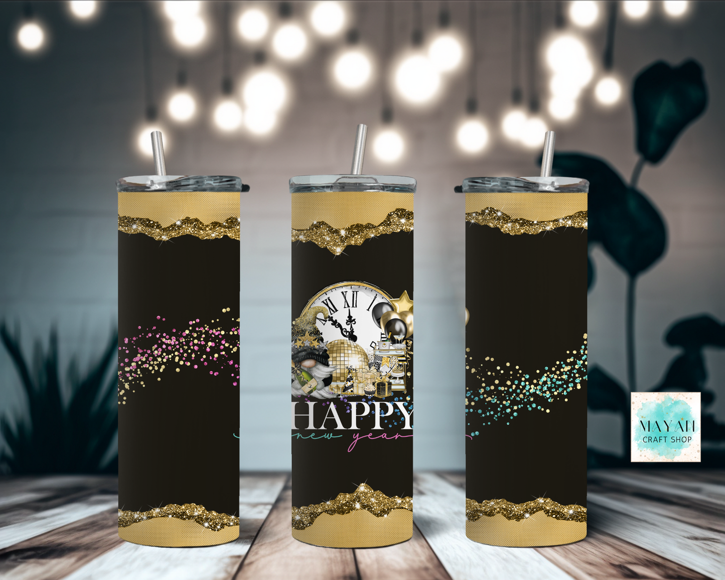 Happy New Years tumbler. -Mayan Craft Shop
