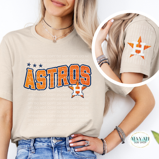 Astros Star Shirt W/ Sleeve Design - Mayan Craft Shop