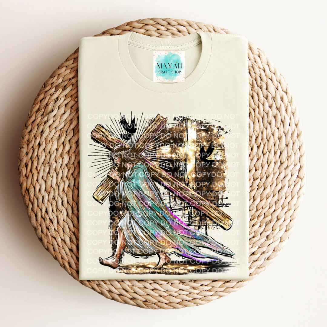 Jesus heather natural shirt. -Mayan Craft Shop