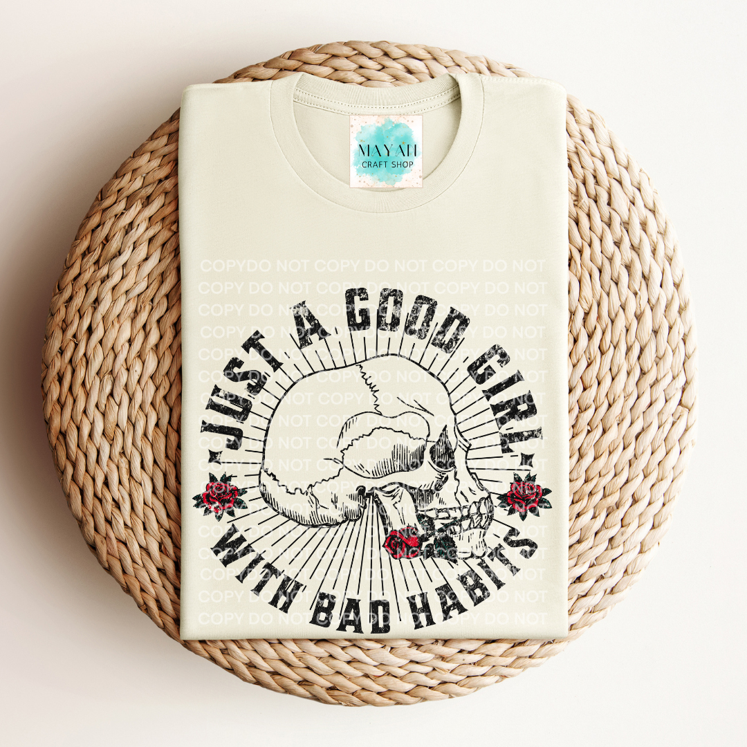 Good girl bad habits heather natural shirt. -Mayan Craft Shop
