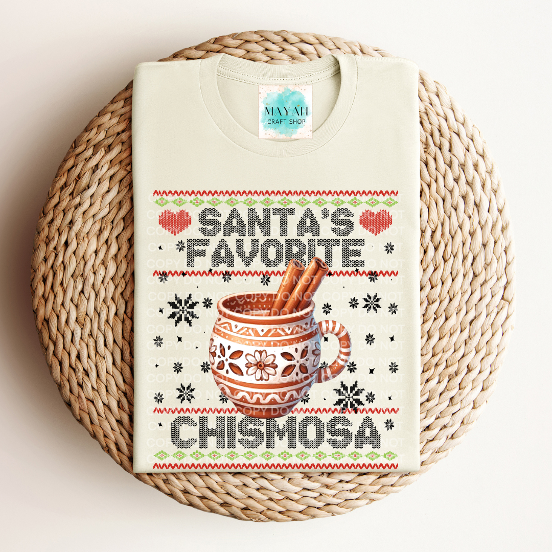 Santa's favorite chismosa heather natural shirt. -Mayan Craft Shop