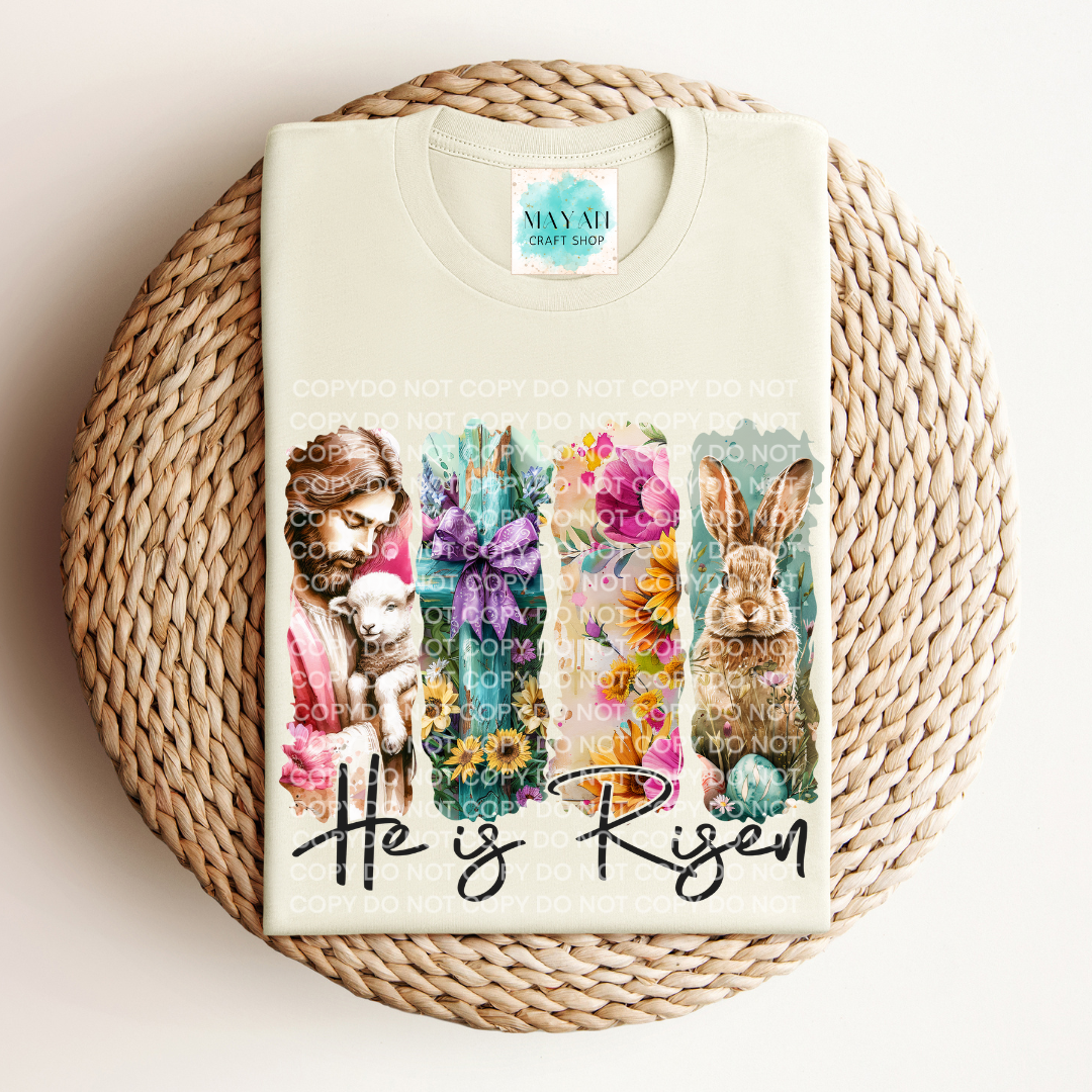 He is risen heather natural shirt. -Mayan Craft Shop