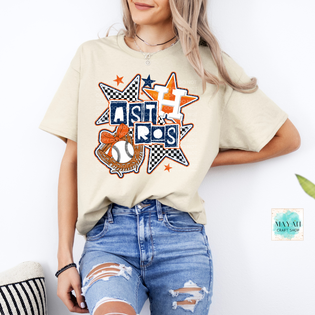 Houston baseball checkered stars sand shirt. _Mayan Craft Shop