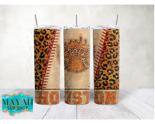 Houston leather baseball 20 oz. skinny tumbler. -Mayan Sub Shop