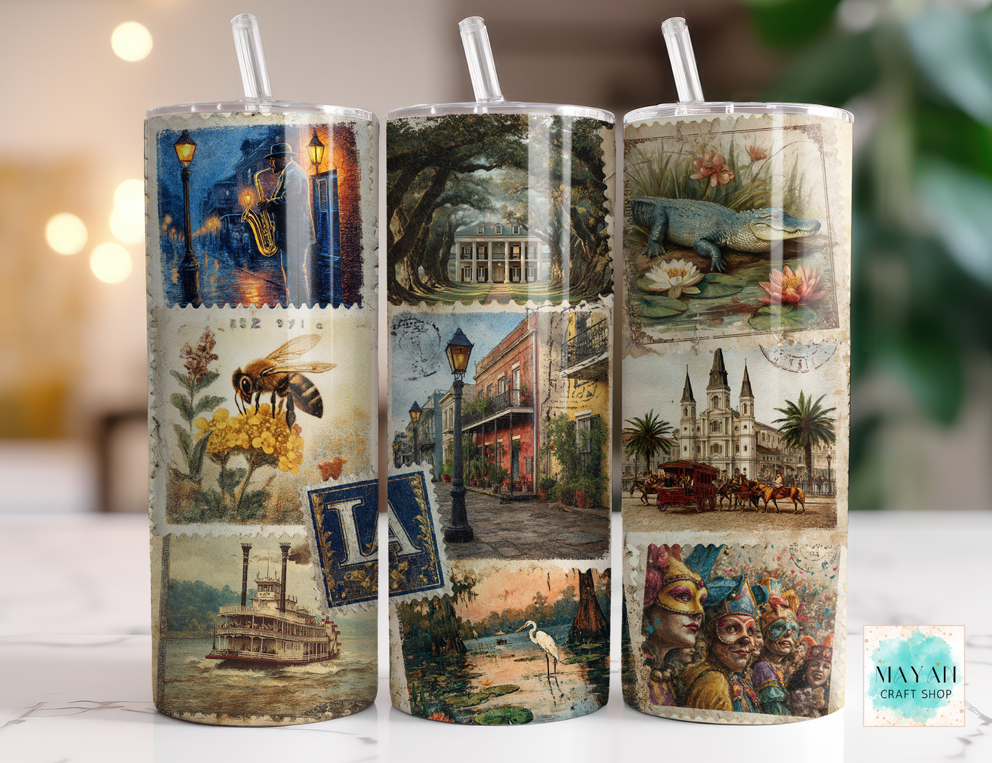 Louisiana stamps tumbler.