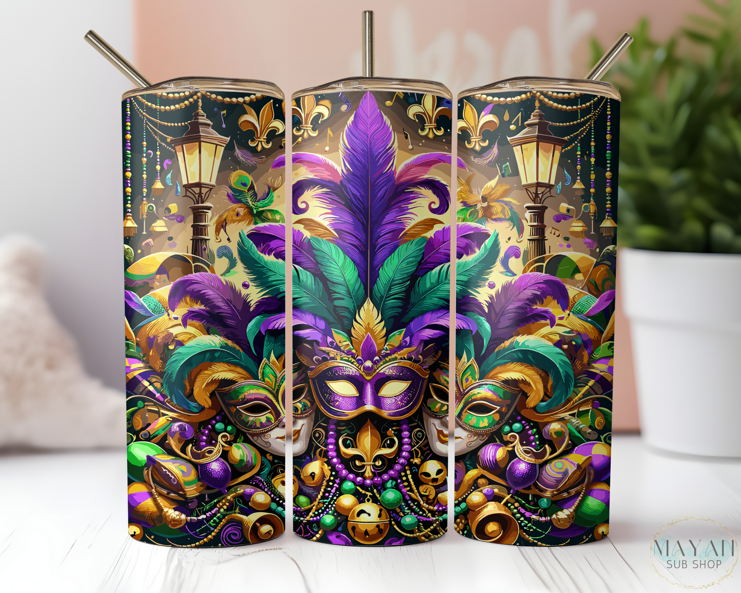 Mardi Masks 20 oz. Skinny Tumbler - Mayan Sub Shop