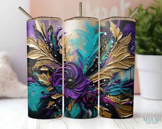 Mardi floral 20 oz. skinny tumbler. -Mayan Sub Shop