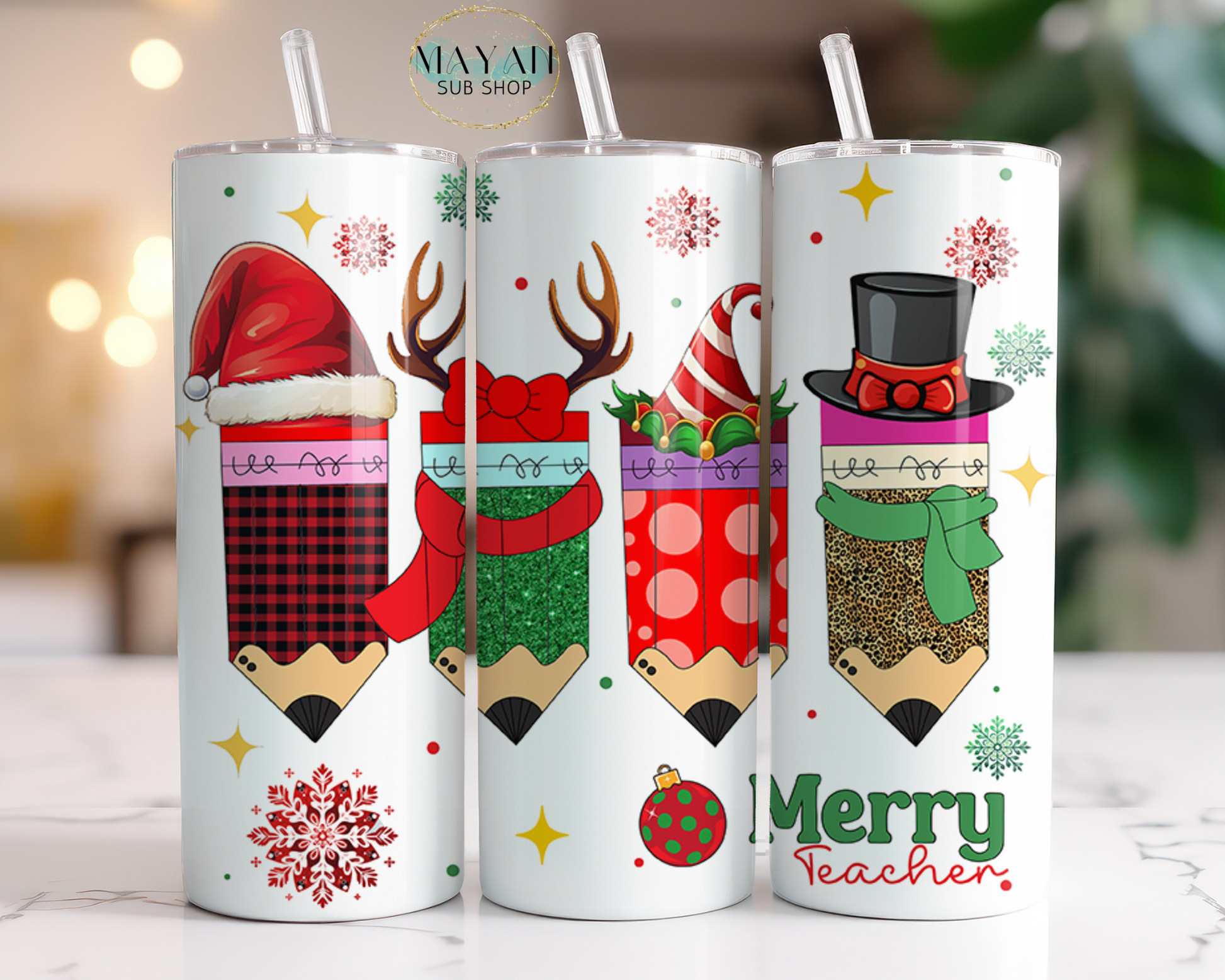 Merry teacher 20 oz. skinny tumbler. -Mayan Sub Shop