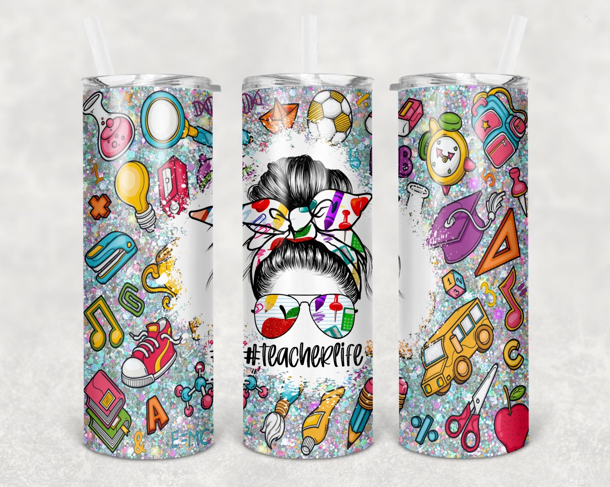 Teacher life messy bun 20 oz. skinny tumbler. - Mayan Sub Shop