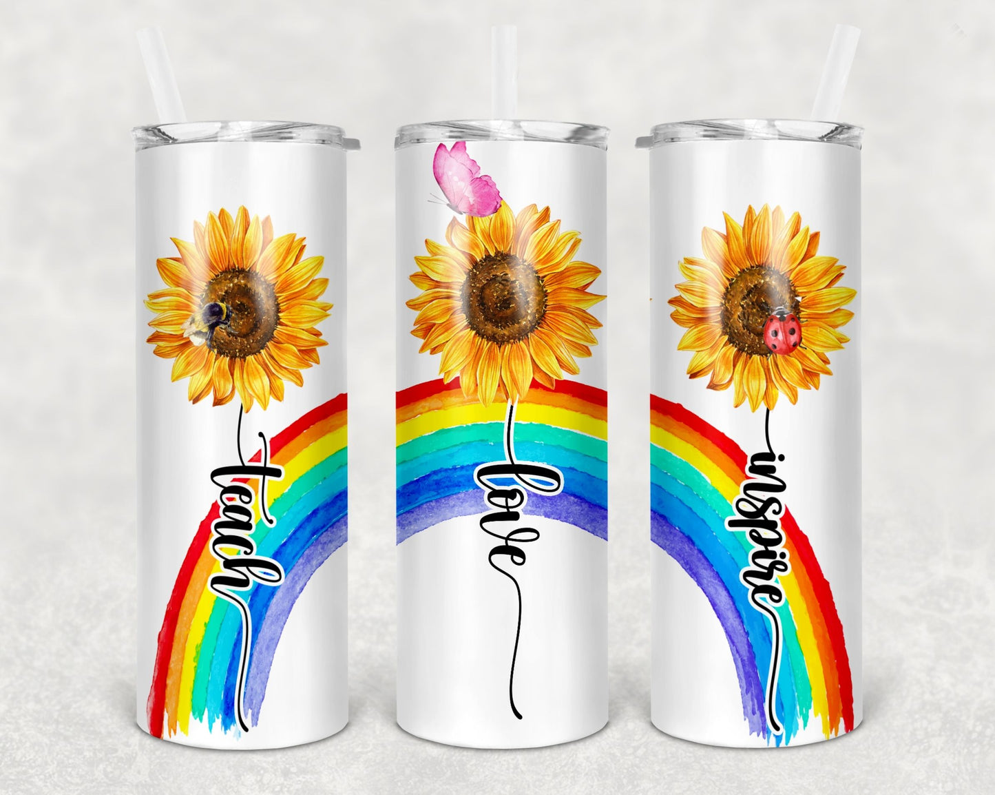 Teacher sunflower rainbow 20 oz. skinny tumbler. - Mayan Sub Shop