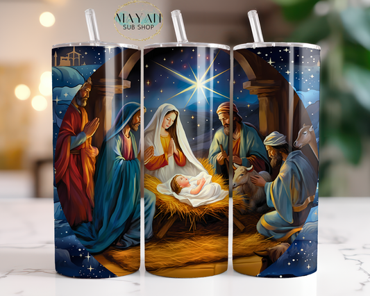 Nativity 20 oz. skinny tumbler. -Mayan Sub Shop