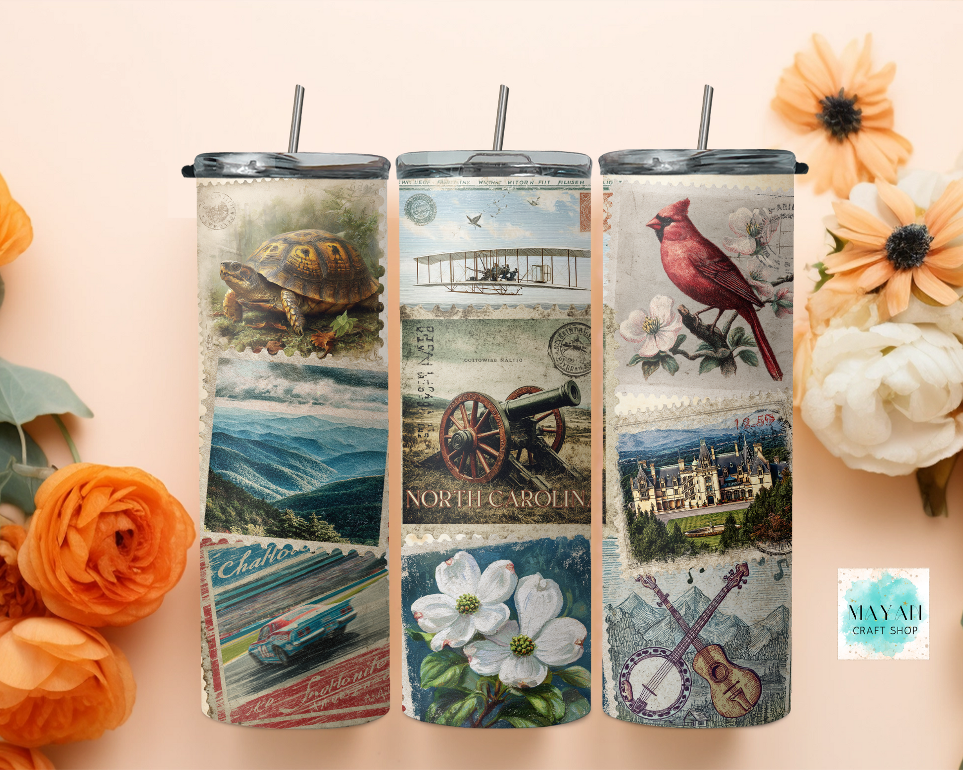 North Carolina Stamps Tumbler - Mayan Craft Shop