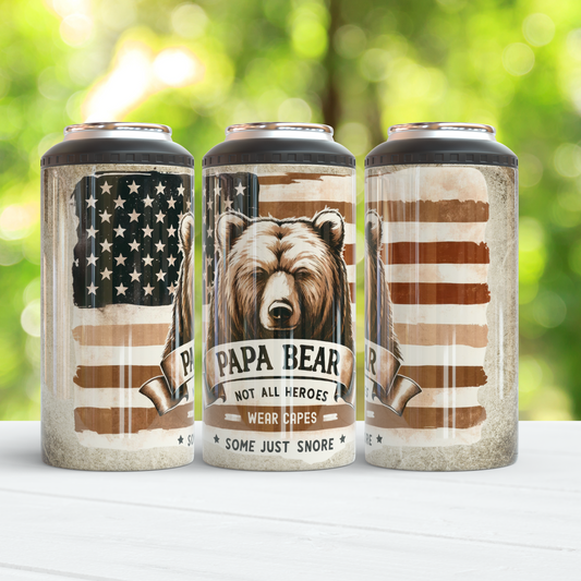 Papa bear 4-in- slim can cooler. -Mayan Sub Shop