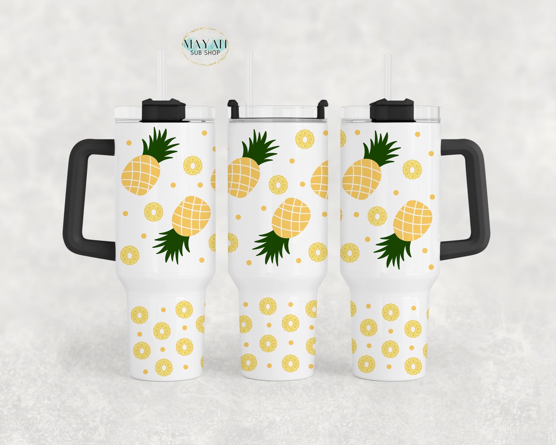 Pineapple slices 40 OZ tumbler with handle. -Mayan Sub Shop