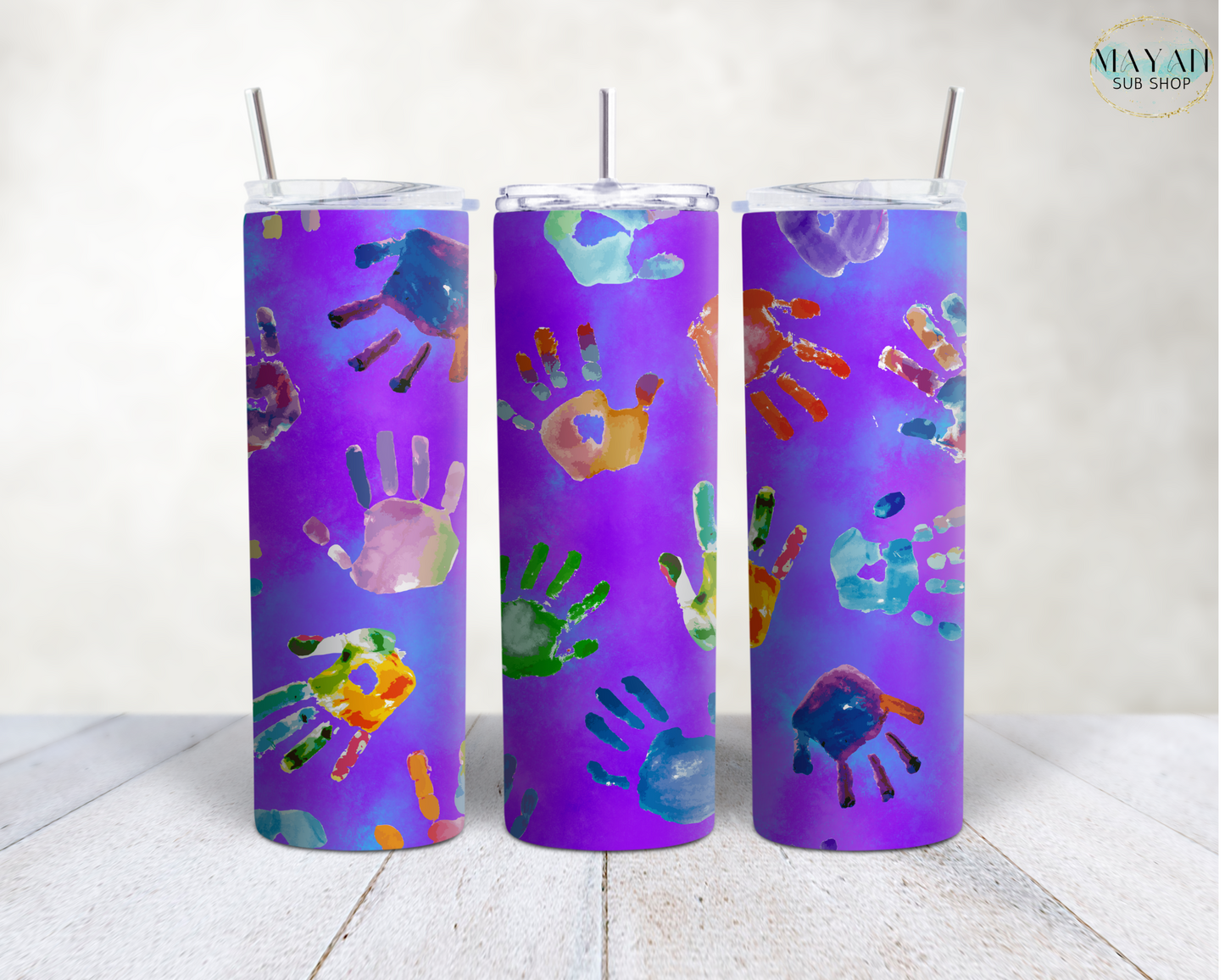 Rainbow hands 20 oz. skinny tumbler. -Mayan Sub Shop