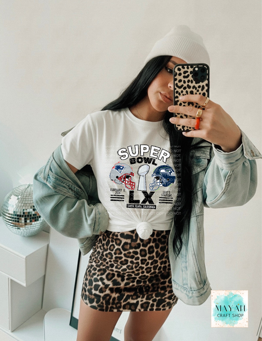 Person wearing a white sweatshirt with a football design, denim jacket, and leopard print skirt.