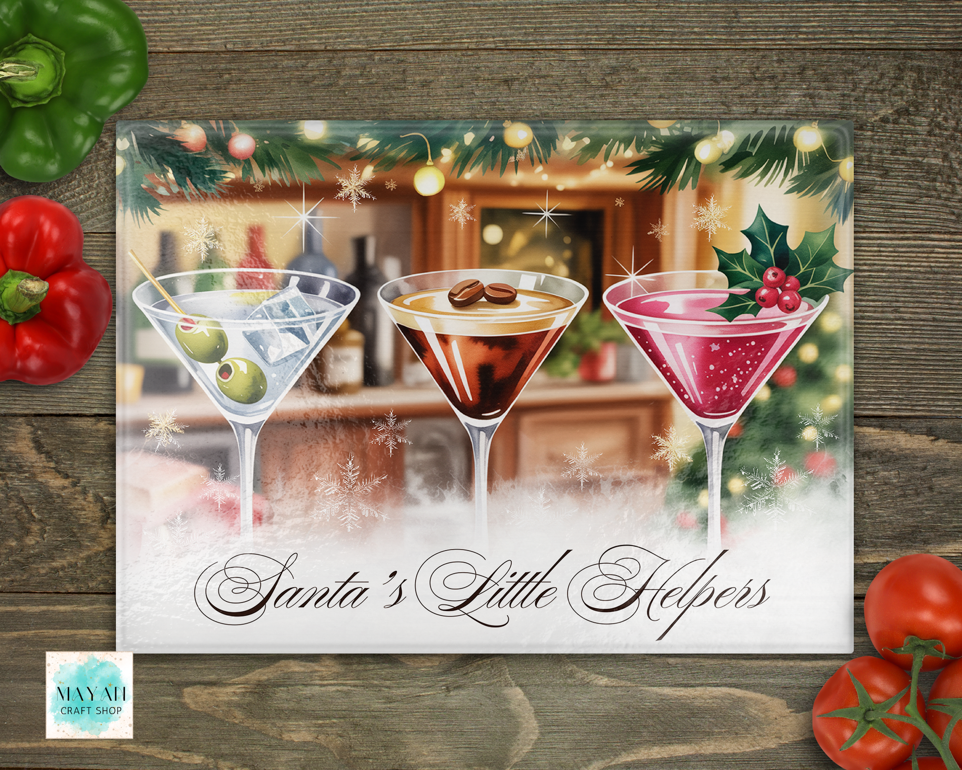 Santa's little helpers cutting board. -Mayan Craft Shop