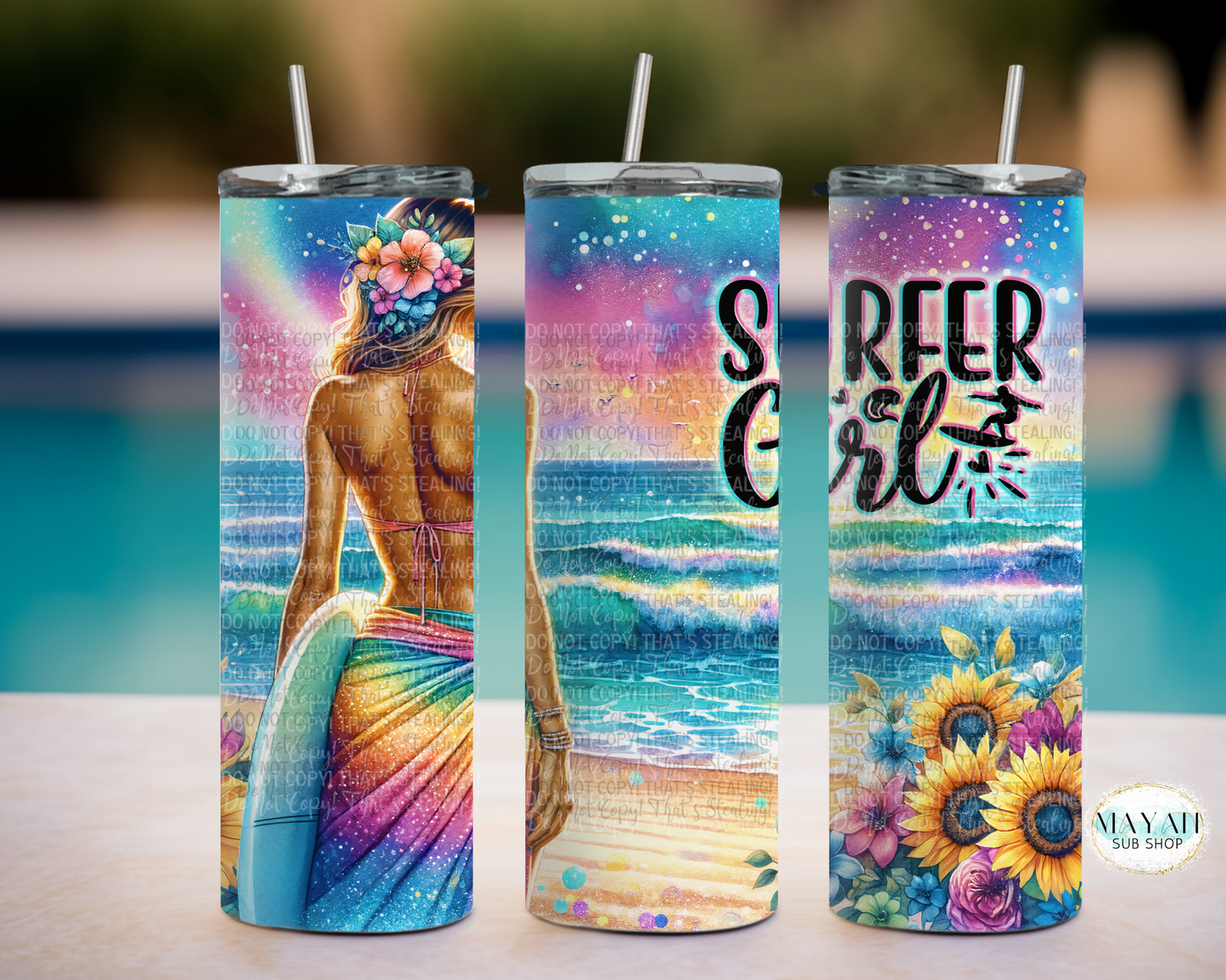 Surfer girl tumbler. -Mayan Sub Shop