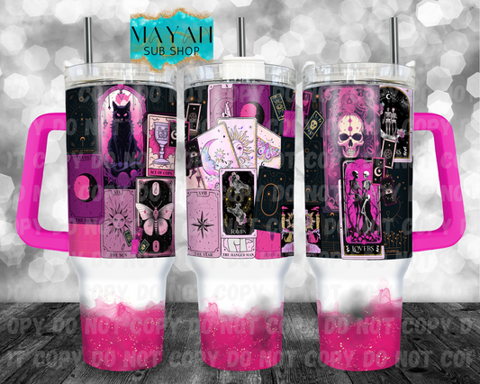 Tarot cards 40 oz. tumbler with handle. Myan Sub Shop