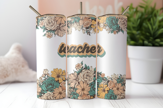 Teacher floral vintage tumbler. -Mayan Sub Shop