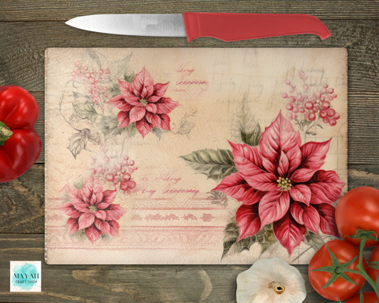 Vintage poinsettias cutting board. -Mayan Craft Shop