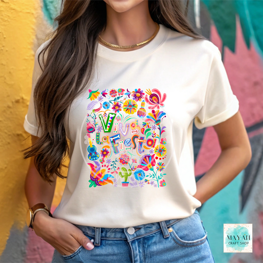 Viva la fiesta heather natural shirt. -Mayan Craft Shop
