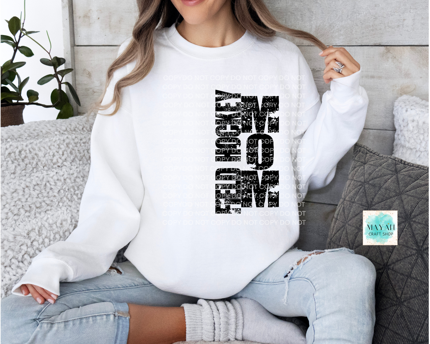 Field hockey mom white sweatshirt. -Mayan Craft Shop