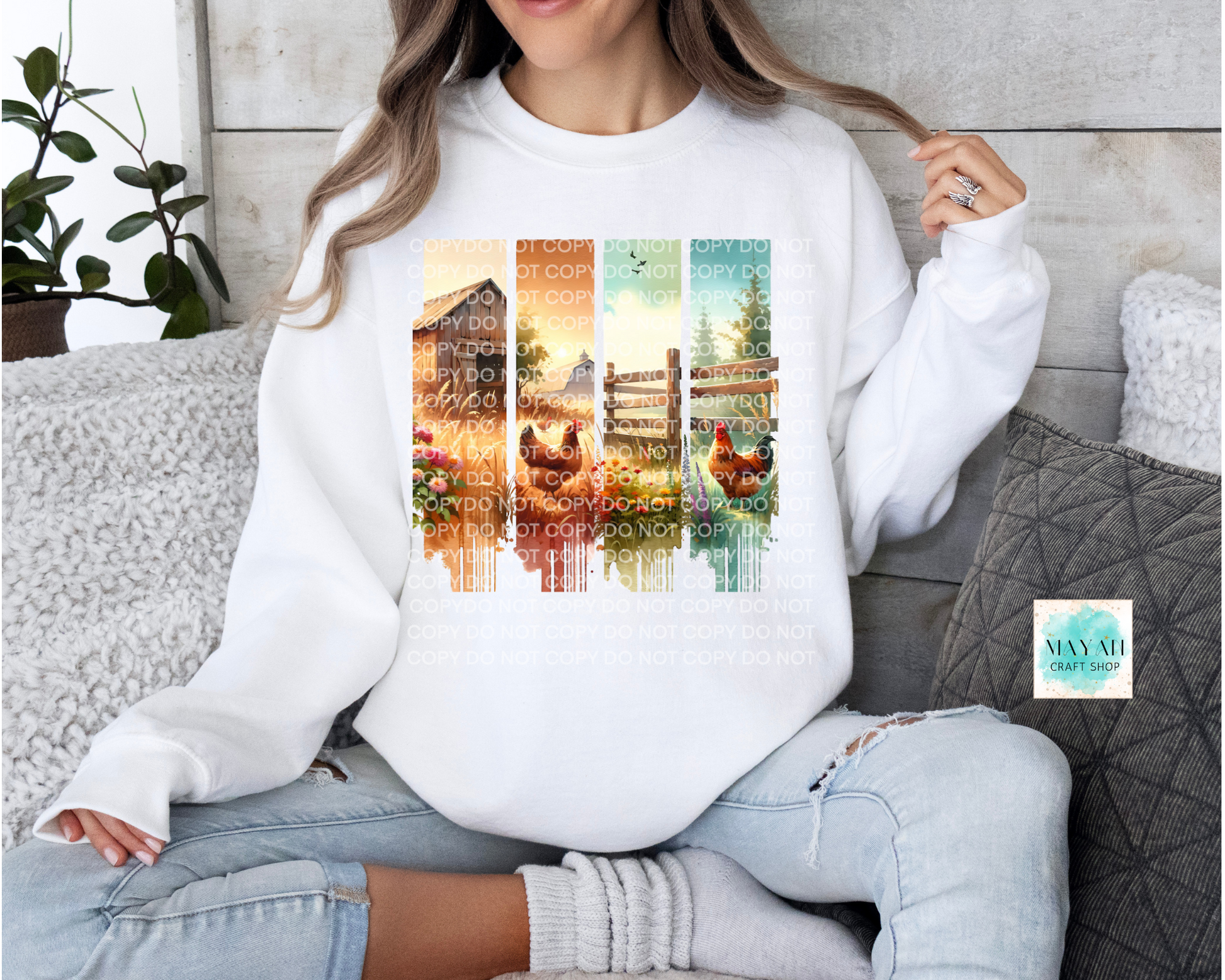 Farm life white sweatshirt. -Mayan Craft Shop