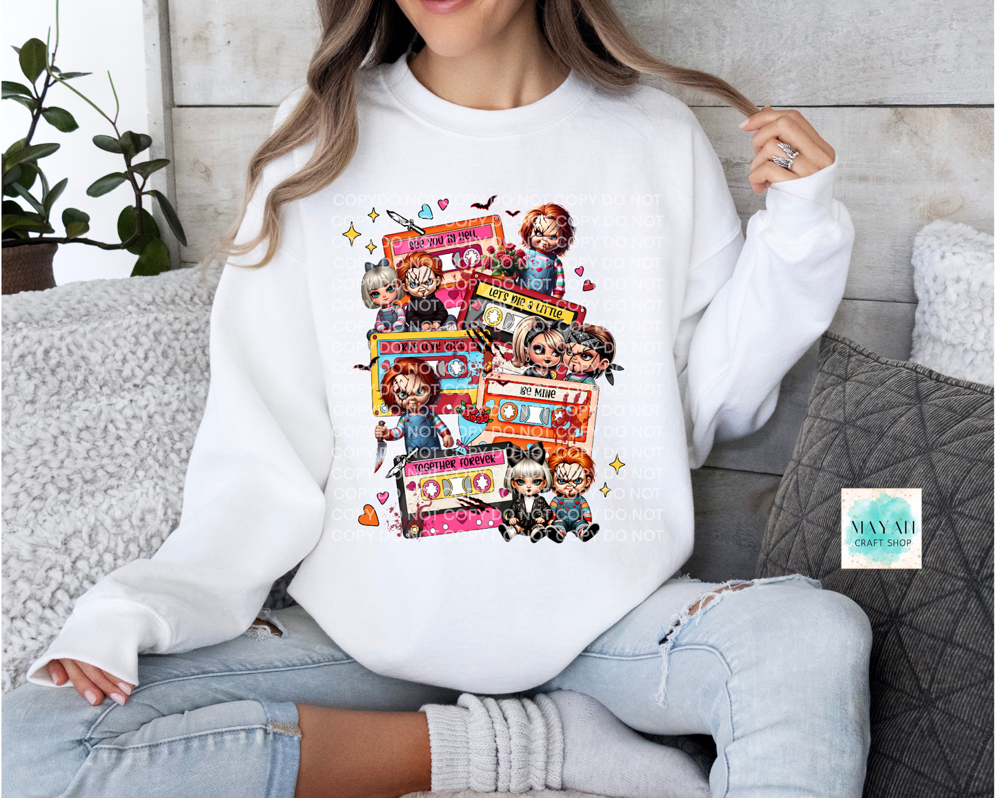 Love mixtape deadly dolls white sweatshirt. -Mayan Craft Shop