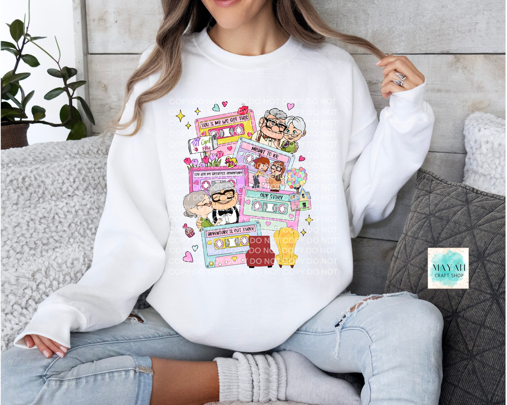 Love mixtape couple white sweatshirt. -Mayan Craft Shop