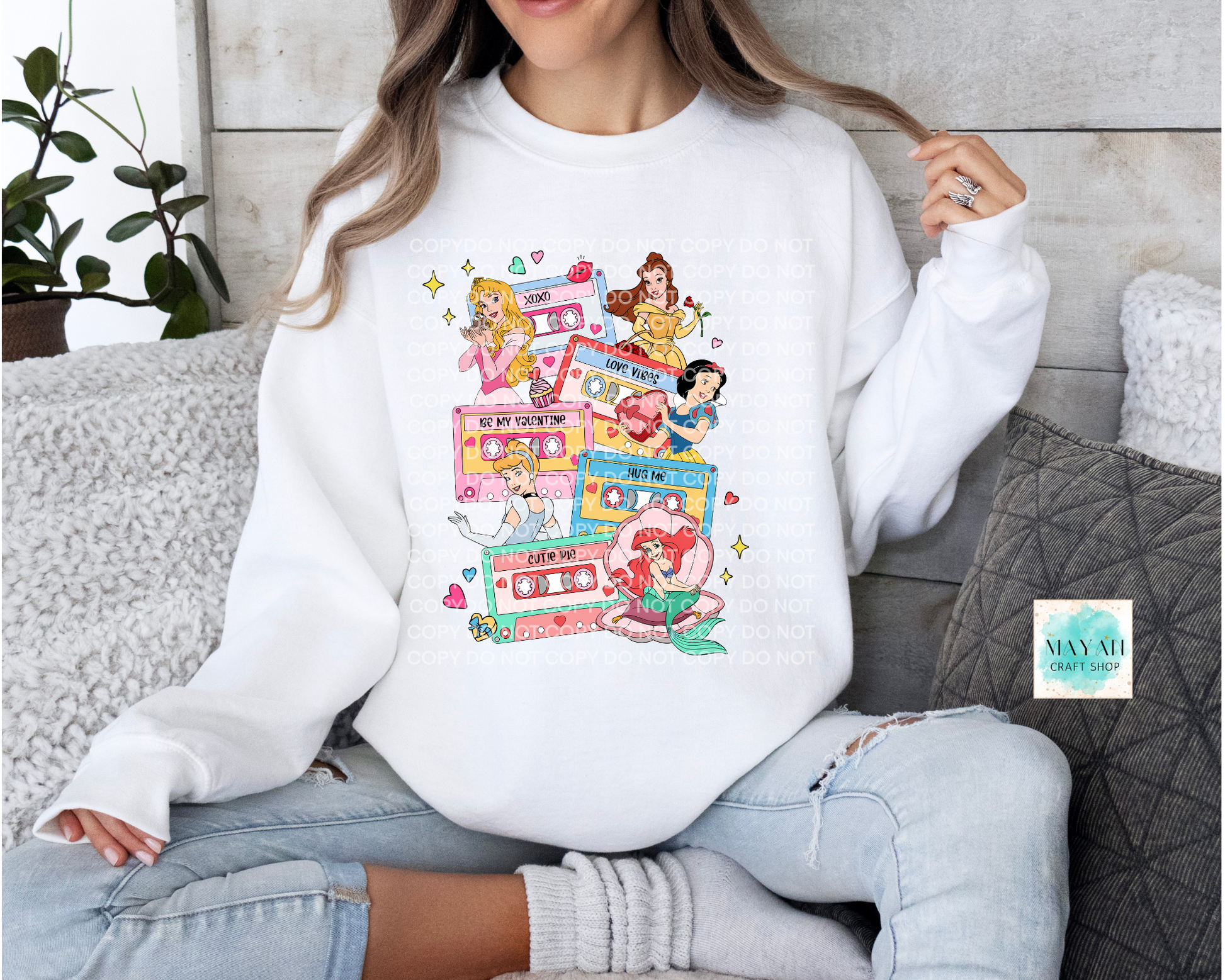 Love mixtape princess white sweatshirt. -Mayan Craft Shop