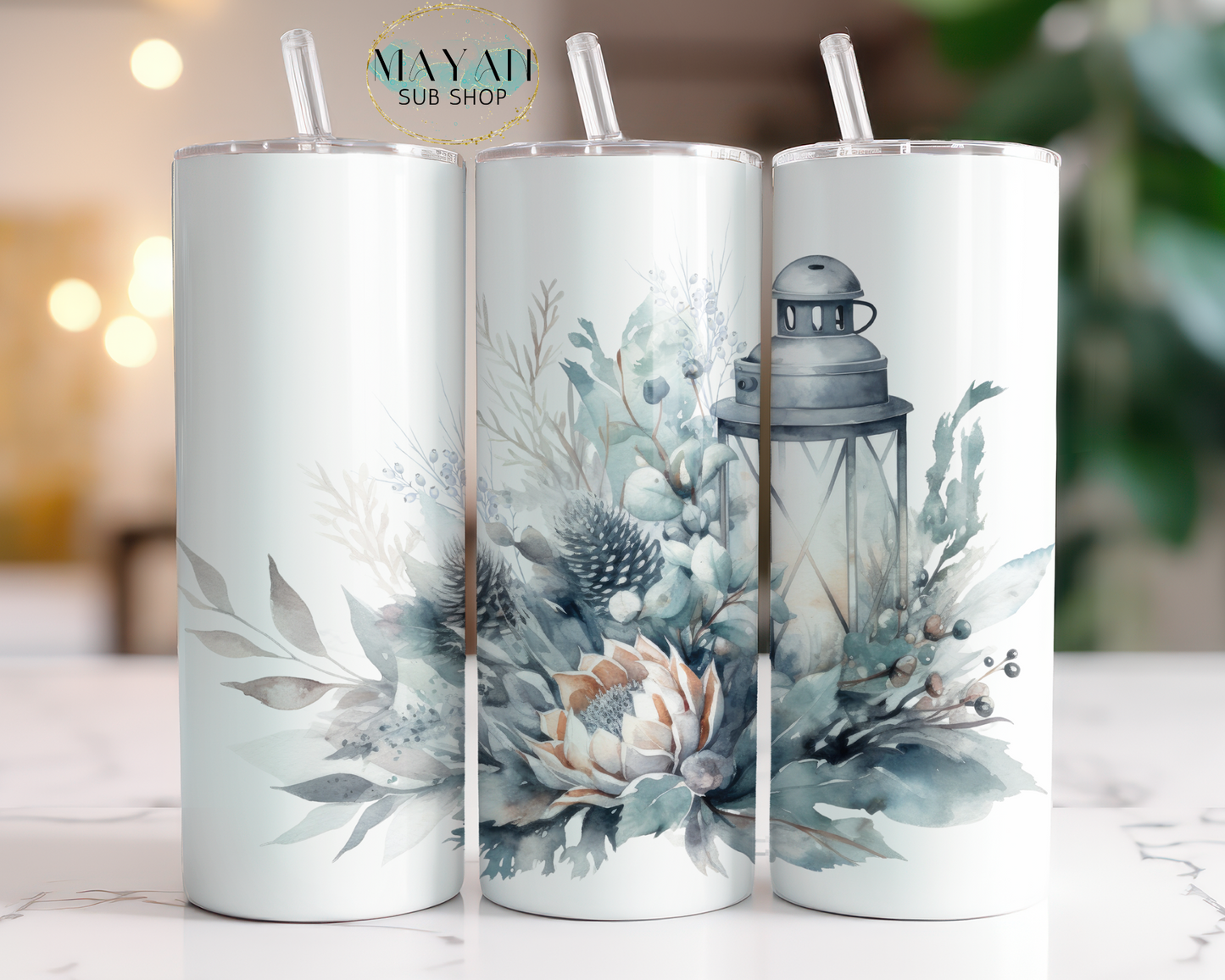 White Winter Lantern 20 OZ Skinny Tumbler - Mayan Sub Shop