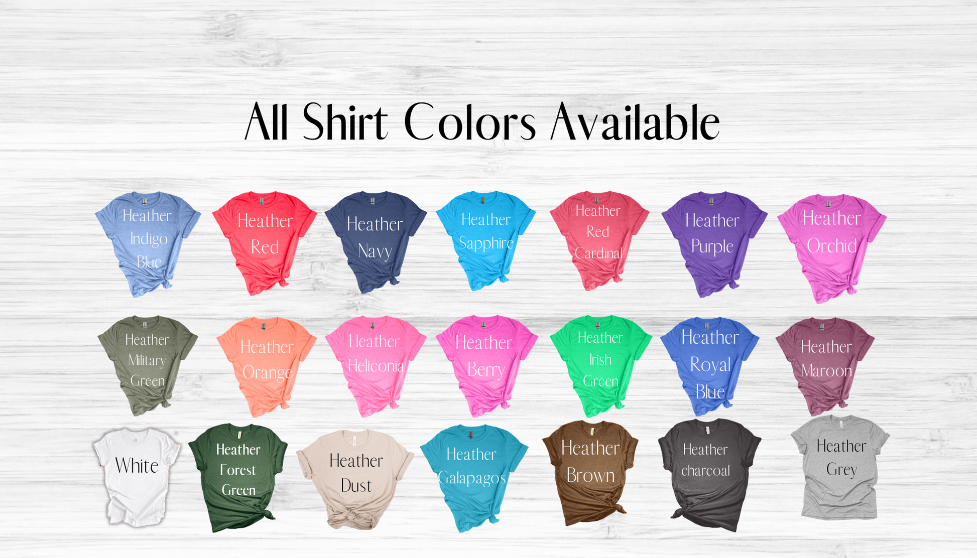 Shirt color chart guide -Mayan Craft Shop