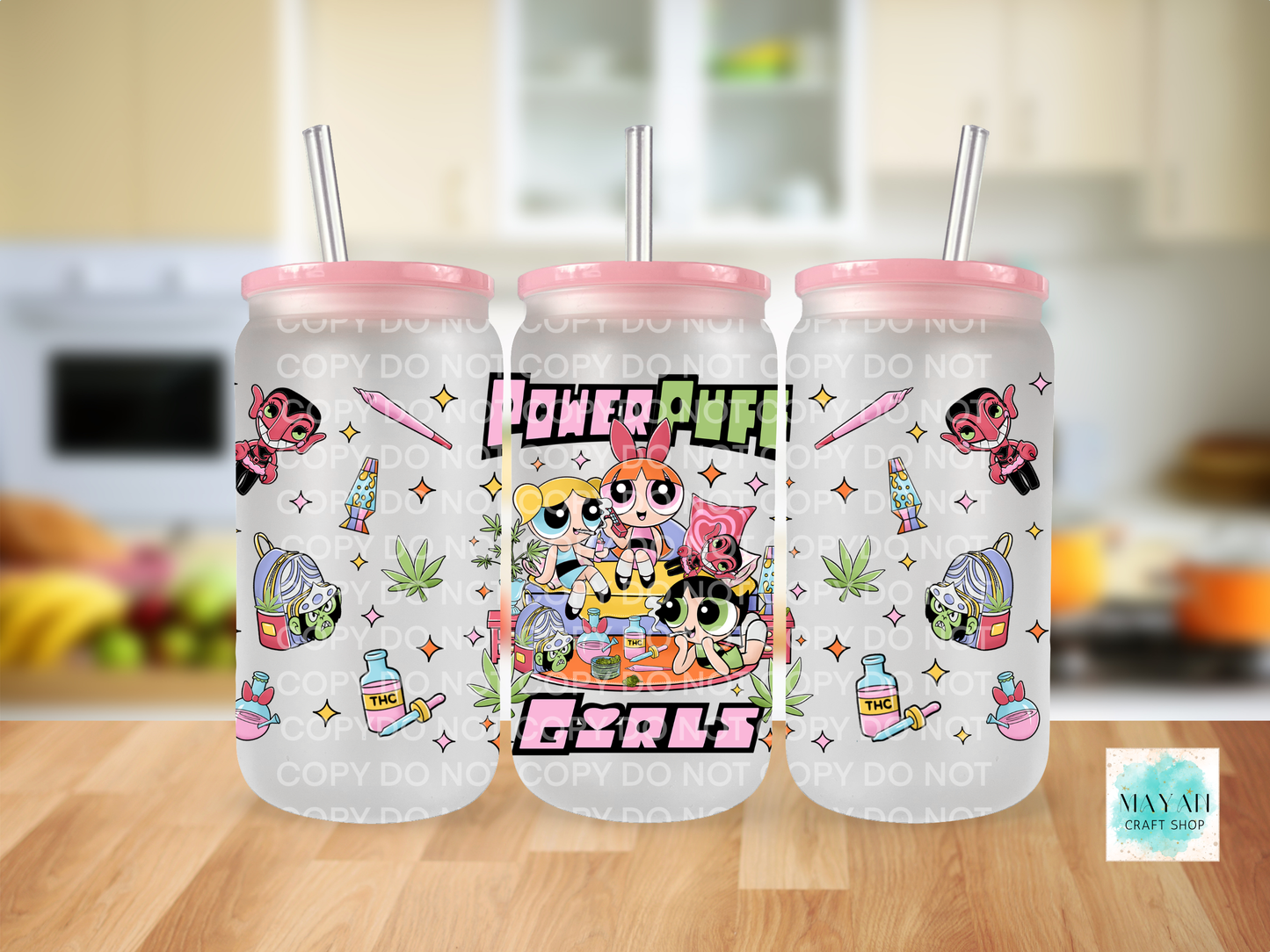 Puff Girls Frosted Glass Can - Mayan Craft Shop