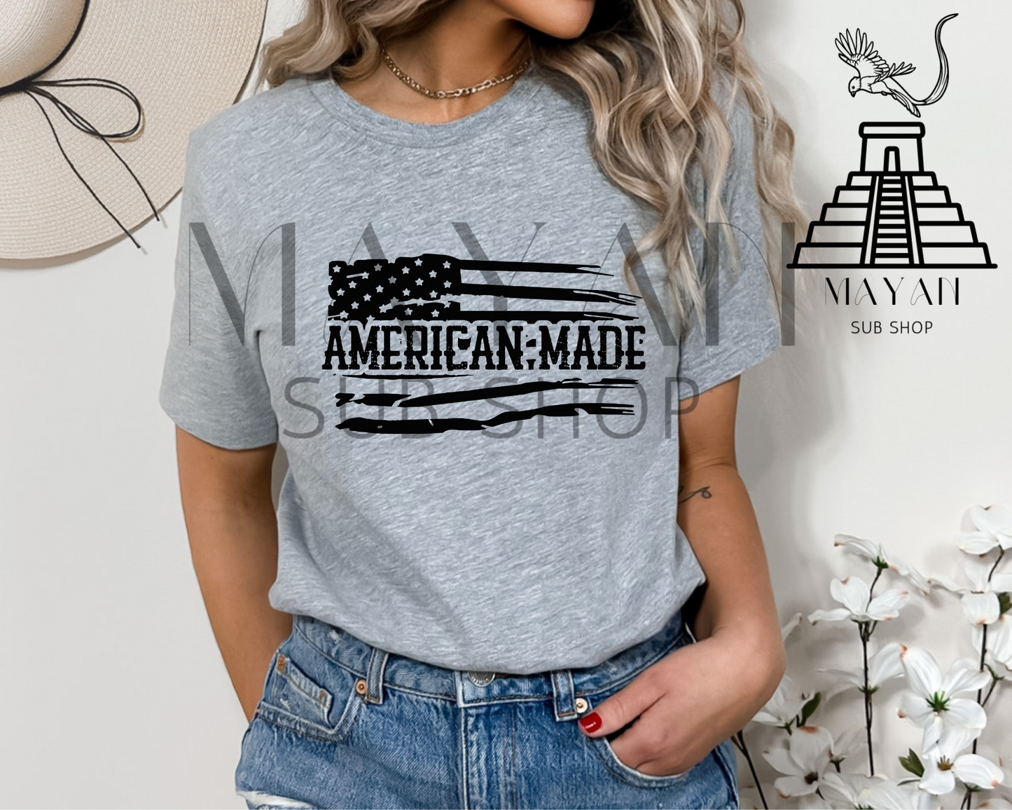 American Made grey shirt - Mayan Sub Shop