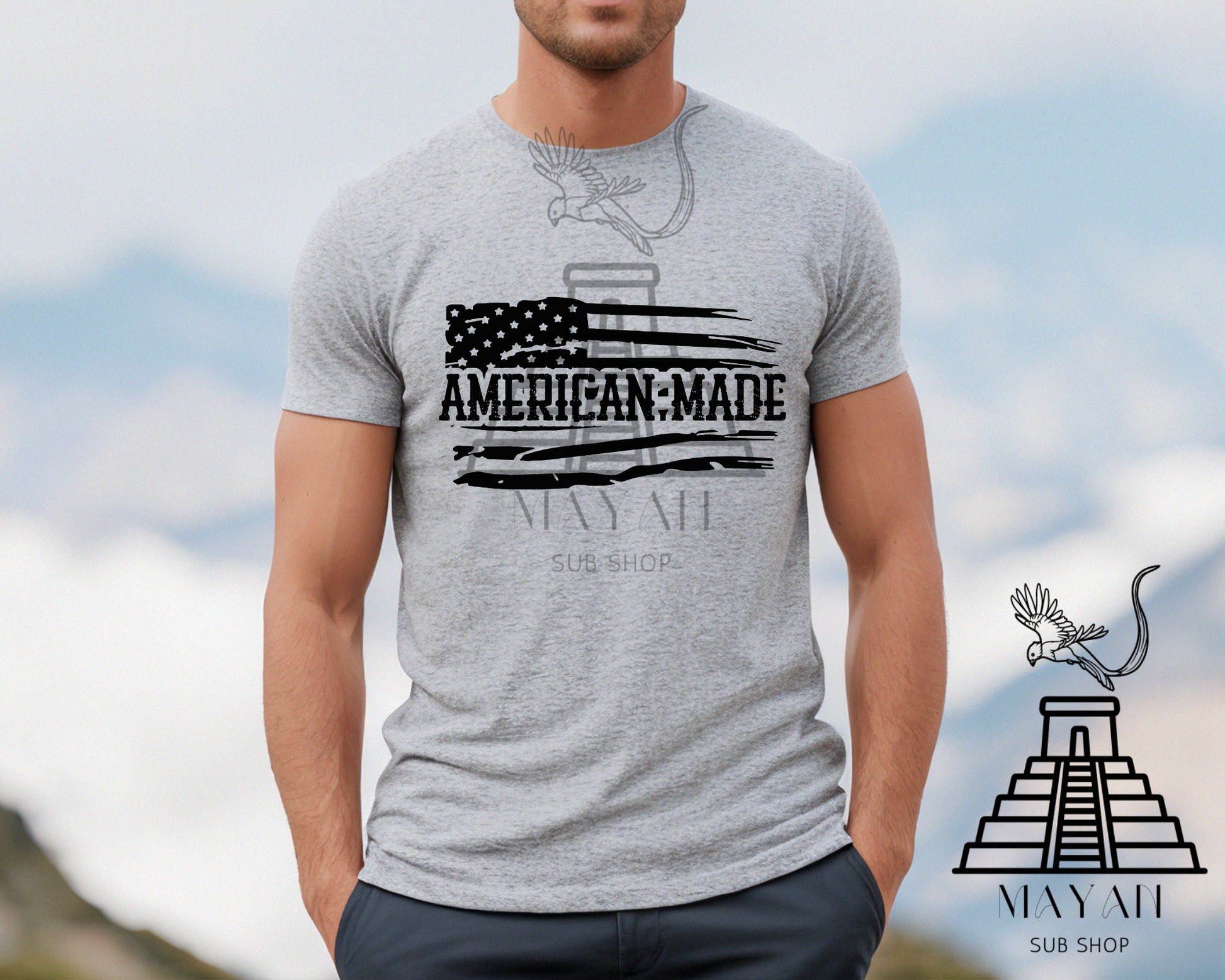 American Made grey shirt - Mayan Sub Shop