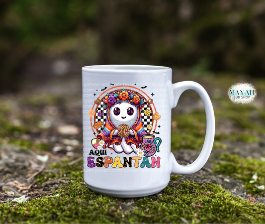 Aqui espantan coffee mug. -Mayan Sub Shop