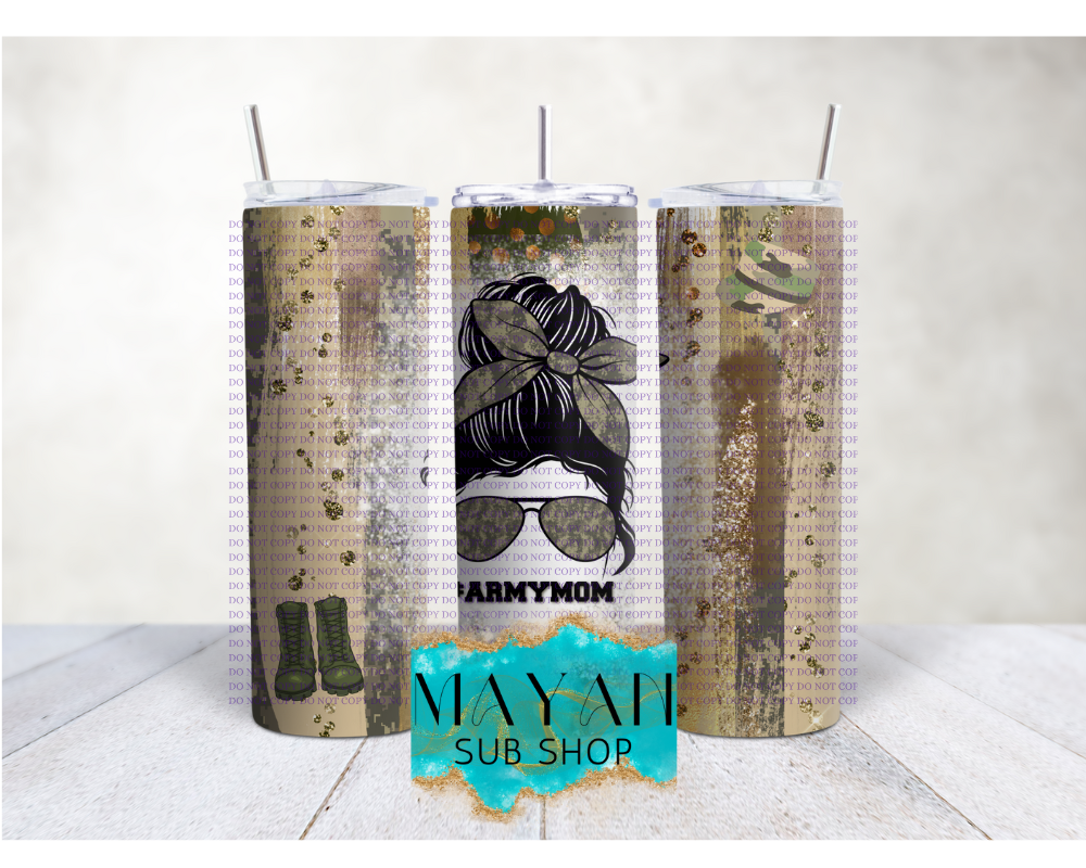 Army mom 20 oz. skinny tumbler. -Mayan Sub Shop