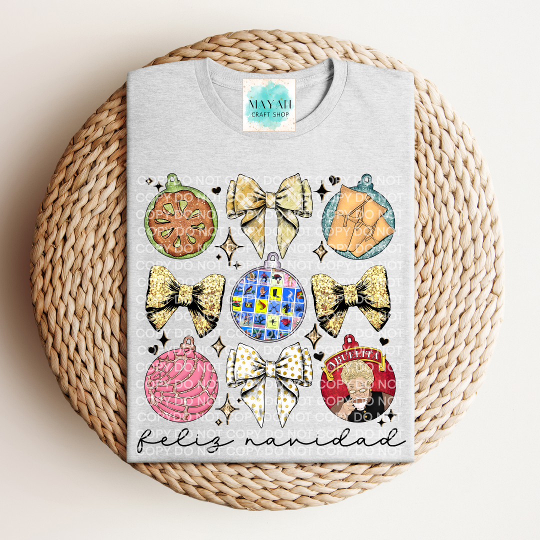 Mexican ornament bows ash grey shirt. -Mayan Craft Shop