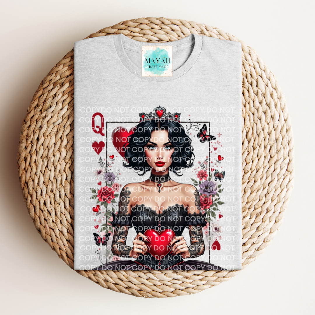 Queen of hearts ash grey shirt. -Mayan Craft Shop