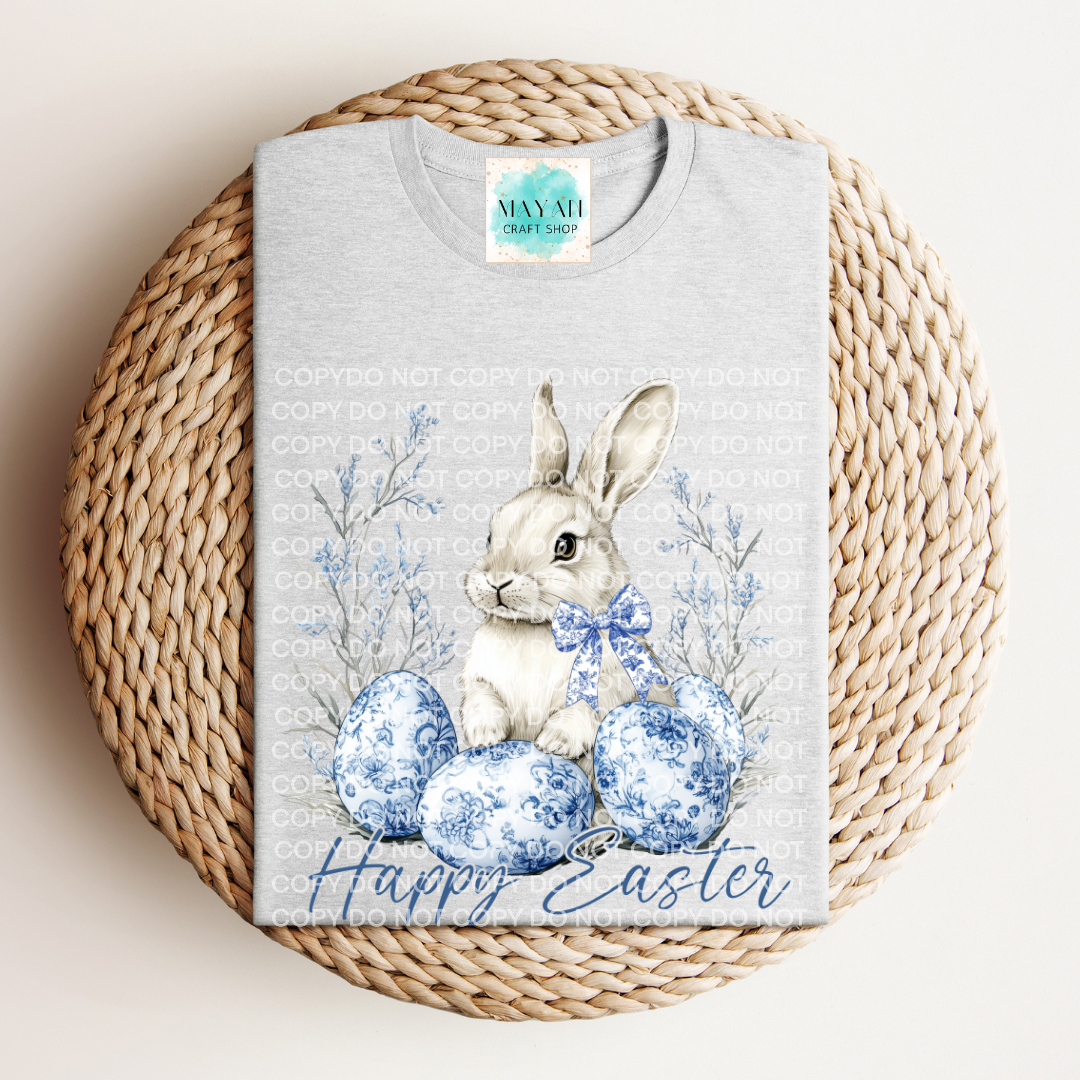 Happy Easter blue ash grey shirt. -Mayan Craft Shop