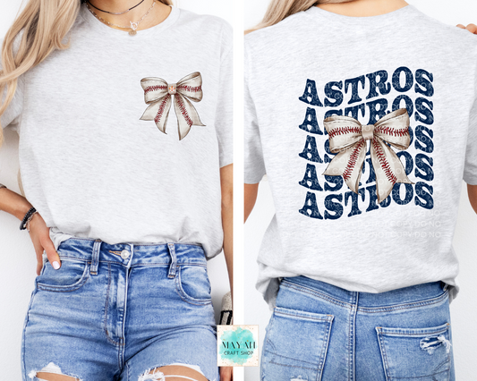Houston baseball bow ash grey shirt. -Mayan Craft Shop
