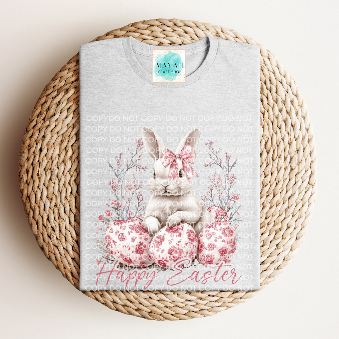 Happy Easter pink ash grey shirt. -Mayan Craft Shop