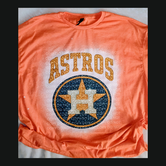 Houston Baseball Rhinestone Effect Bleached Shirt