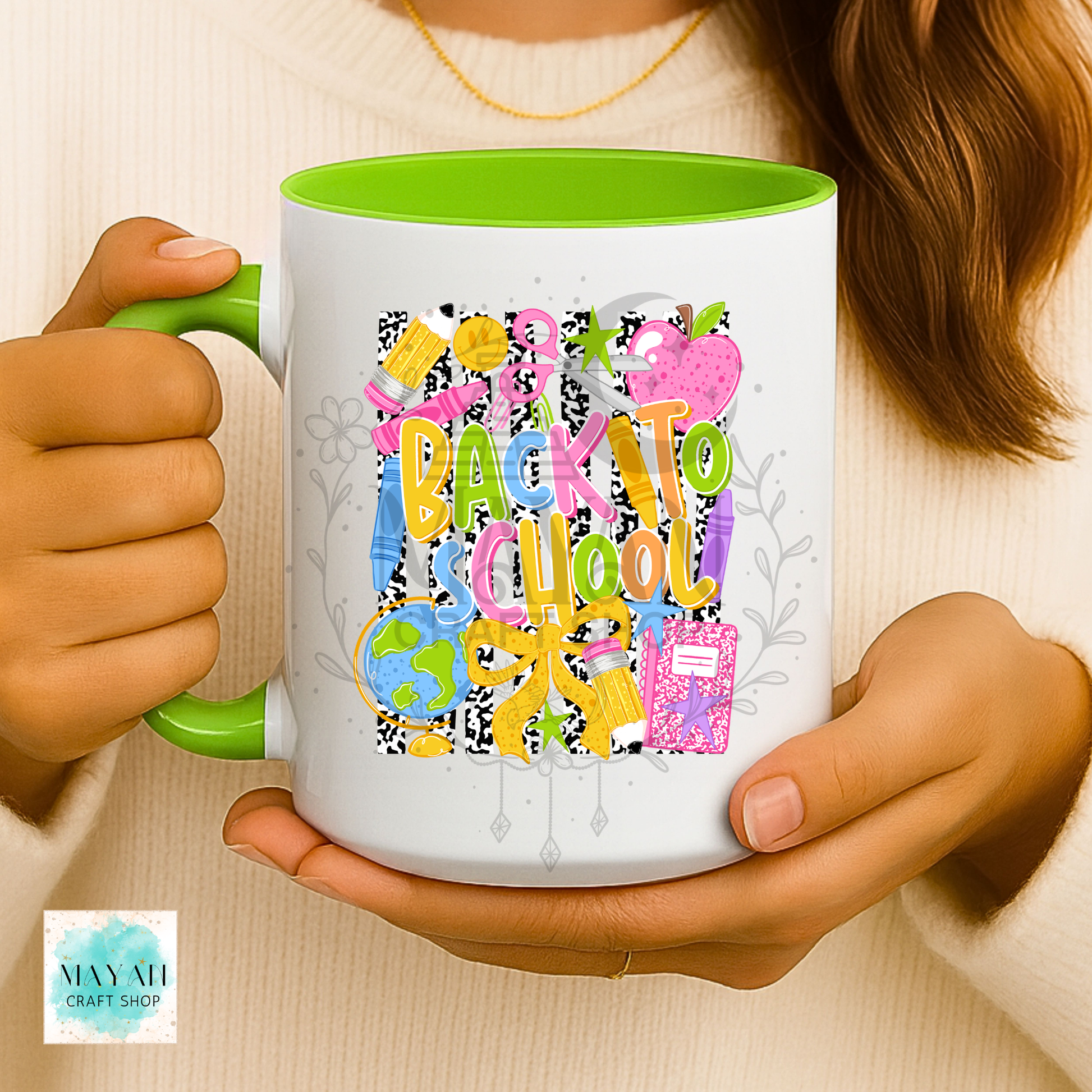 Back to school light green mug.