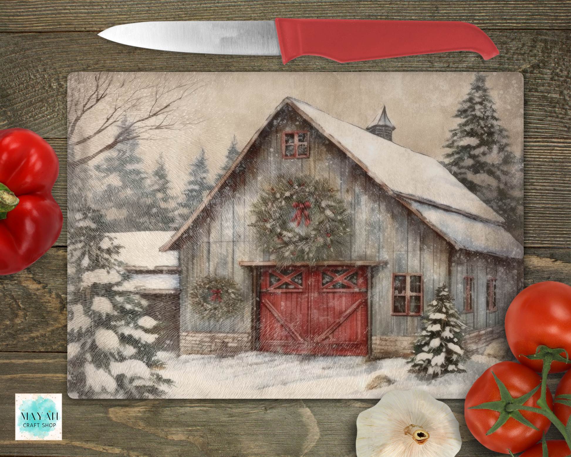 Barn life cutting board. -Mayan Craft Shop