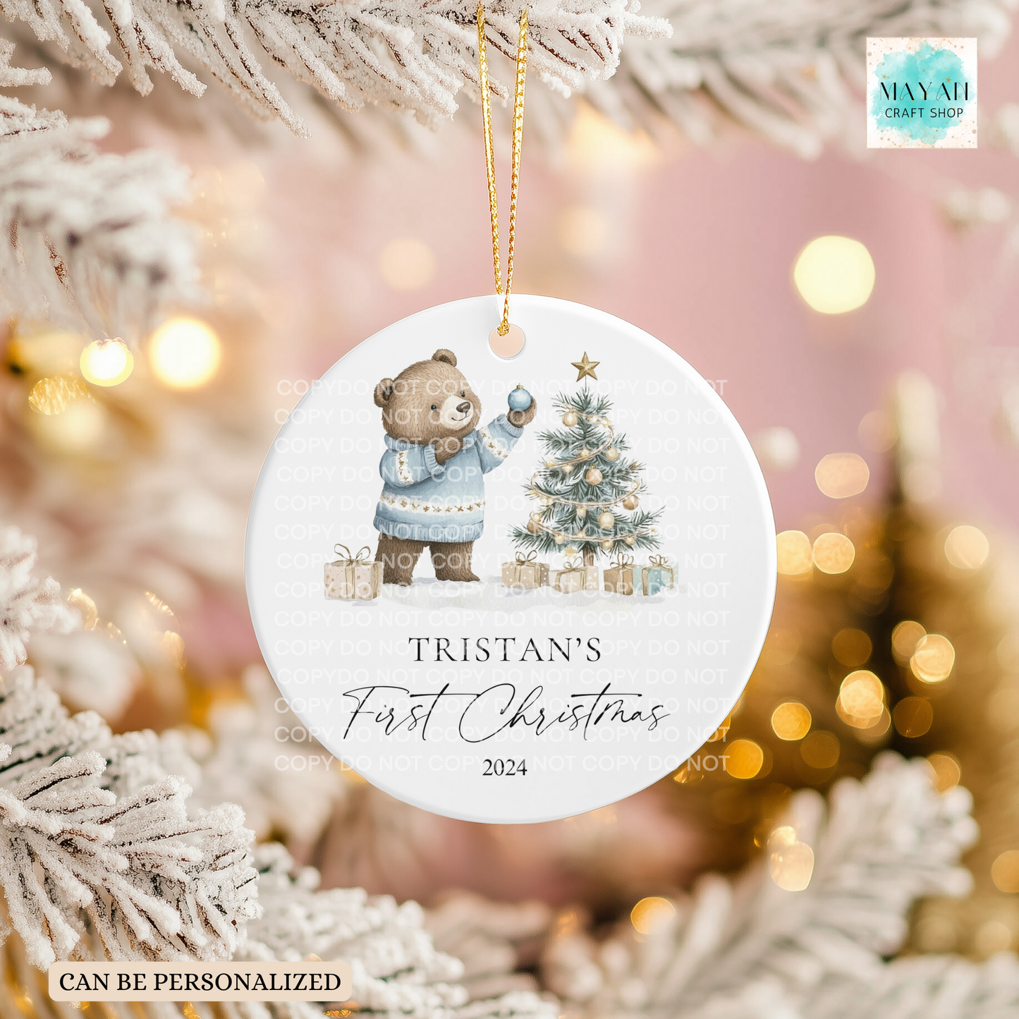 Bear blue sweater ornament. -Mayan Craft Shop